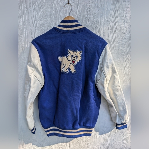 Vintage 1990 Letterman Wool Leather Varsity Jacket Track Wildcat Size 38 - Picture 4 of 8